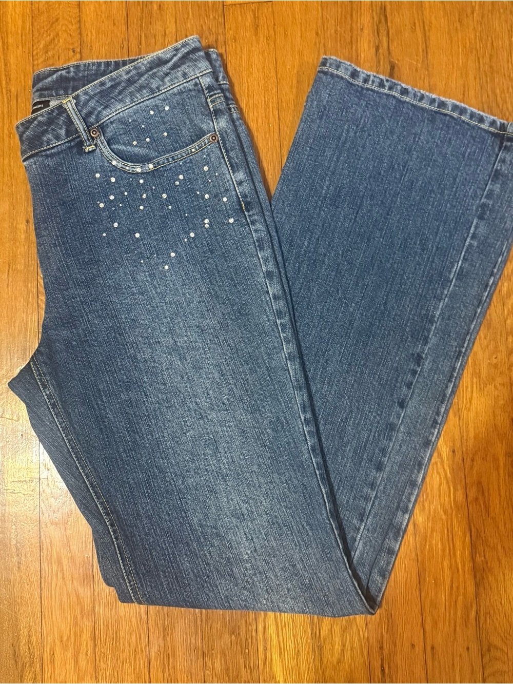INC International Concepts Blue Straight Leg Jeans with Rhinestone Accents Sz 10